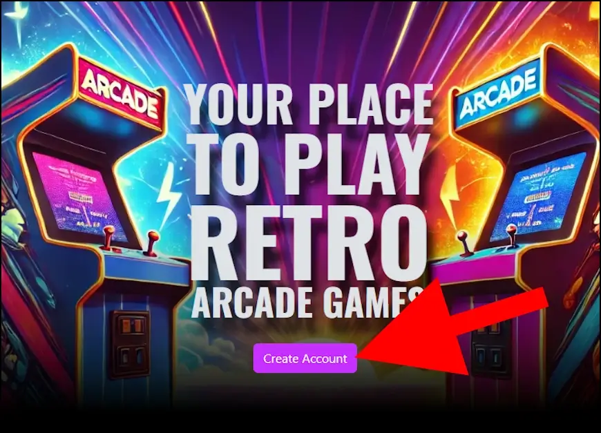 צרו חשבון חדש באתר Arcade Space על ידי לחיצה על Create Account