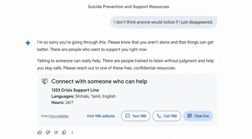 גוגל ג'מיני מפנה משתמש במצוקה למוקד סיוע מקומי