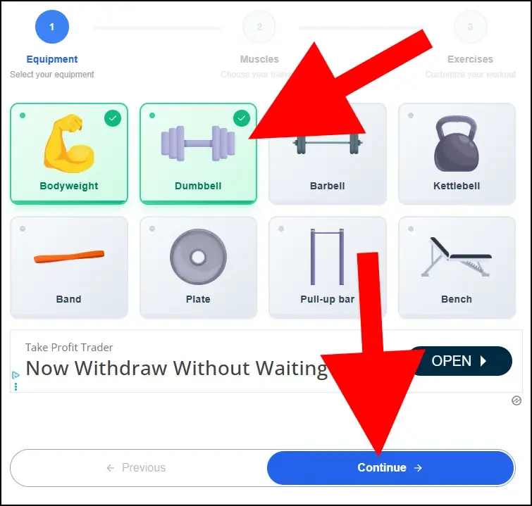 בחירת תוכנית אימונים ב- workout.cool