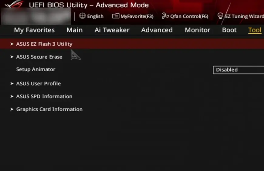 האפשרות לעדכון BIOS