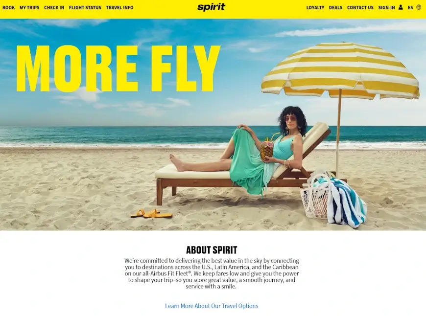 האתר של Spirit Airlines עדיין באוויר