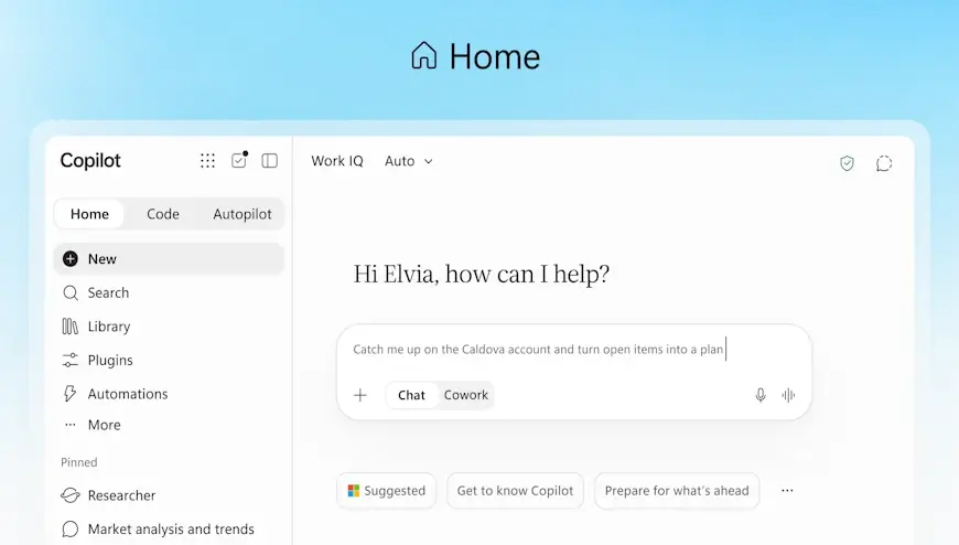 ממשק קופיילוט החדש עם Home, Code ו- Autopilot