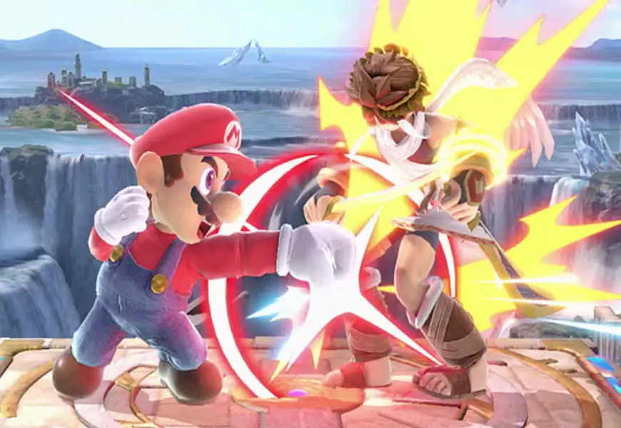 מריו נלחם בפיט במשחק Super Smash Bros.
