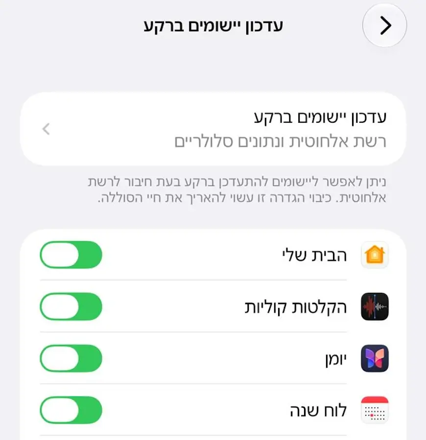 האפשרות עדכון יישומים ברקע ב- iOS 27